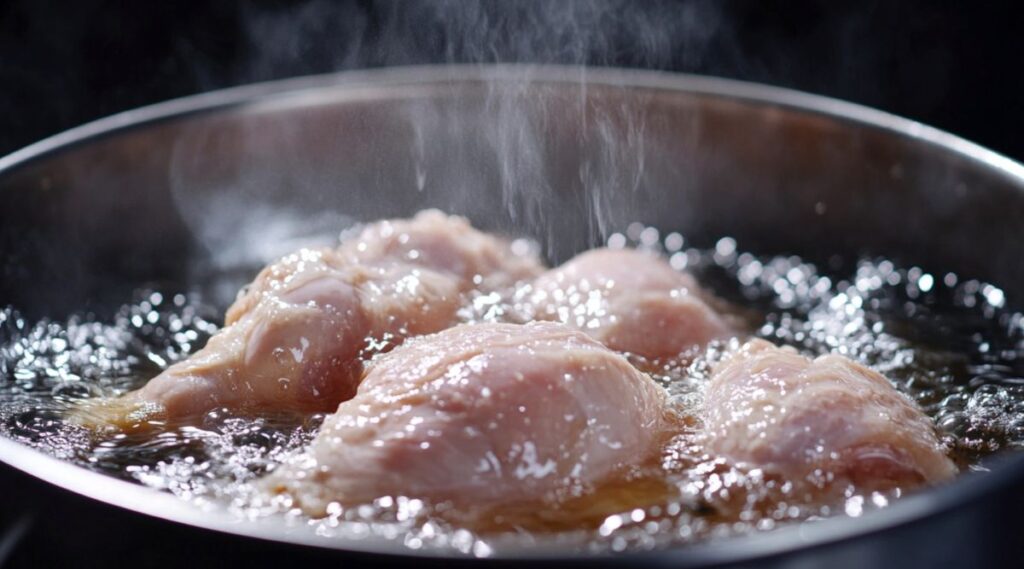undercooked boiled chicken